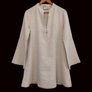 Tuckernuck Tatum Linen Dress M Natural Beige Long Sleeves Lagenlook Shift Mini